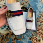 Gucci Women Leather Mid-Heel Loafer 3" Heel-White - Image 10
