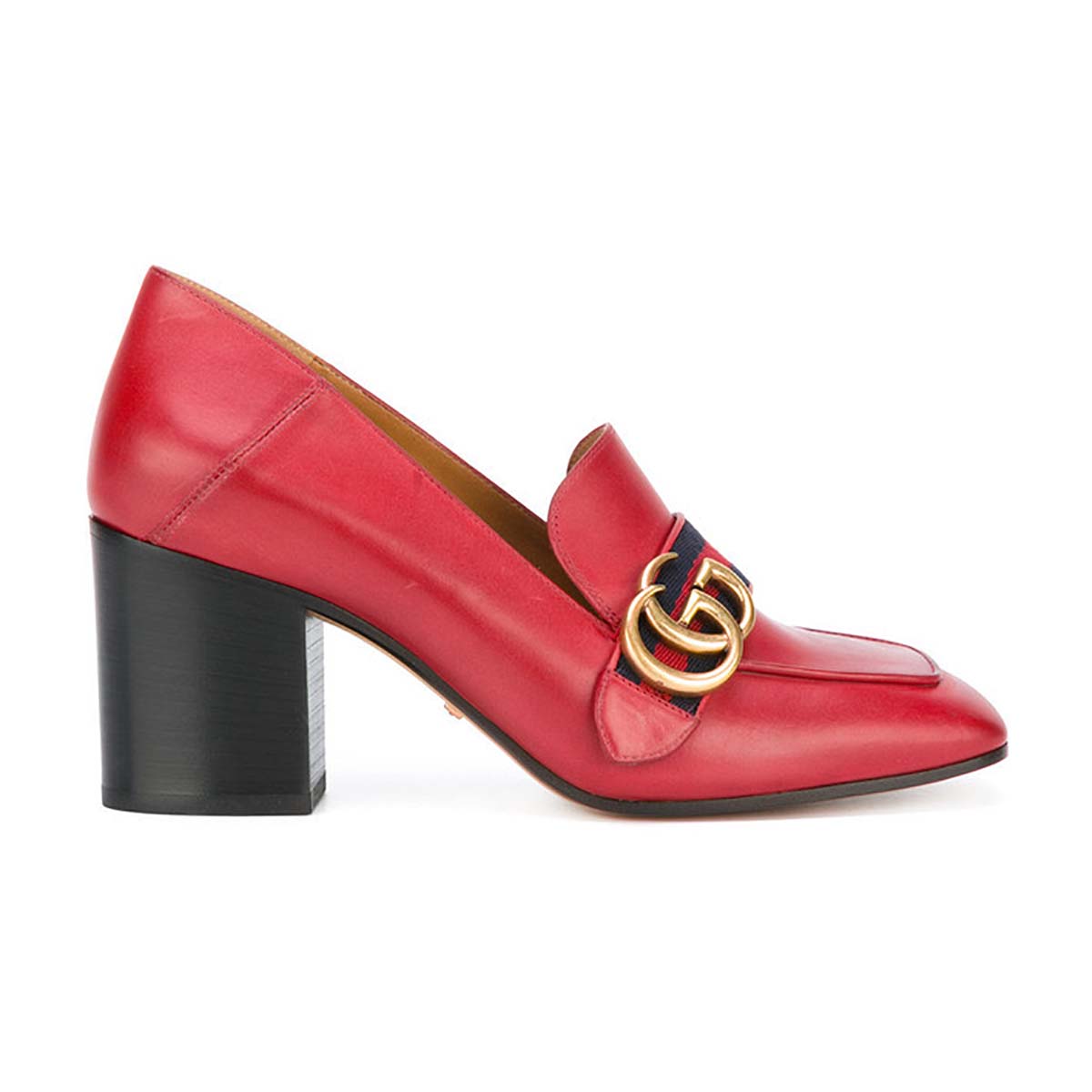 Gucci Women Leather Mid-Heel Loafer Shoes-Red - LULUX