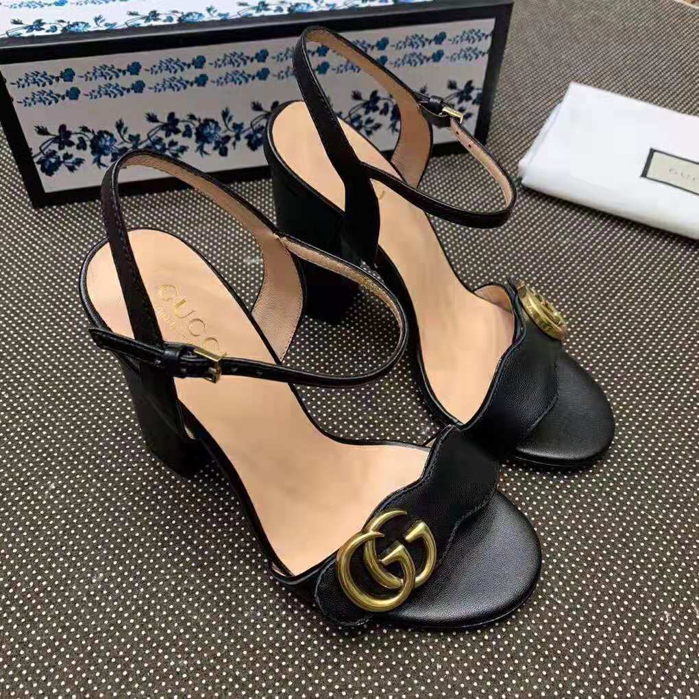 Gucci Women Leather Sandal 10.2 cm Heel-Black - LULUX