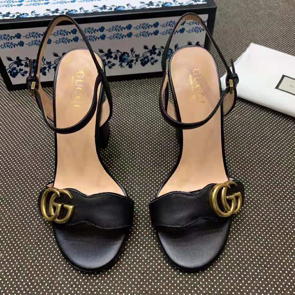 Gucci Women Leather Sandal 10.2 cm Heel-Black - LULUX