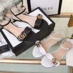Gucci Women Leather Sandal with Double G-White - Image 4