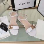 Gucci Women Leather Sandal with Double G-White - Image 2