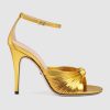 Gucci Women Metallic Leather Sandal in 10.4cm Heel Height-Gold