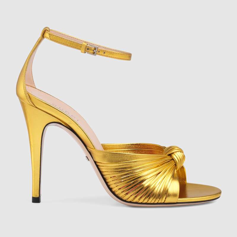 Gucci Women Metallic Leather Sandal in 10.4cm Heel Height-Gold - LULUX