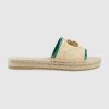 Gucci Women Online Exclusive Chevron Raffia Espadrille Slide with Double G-Sandy