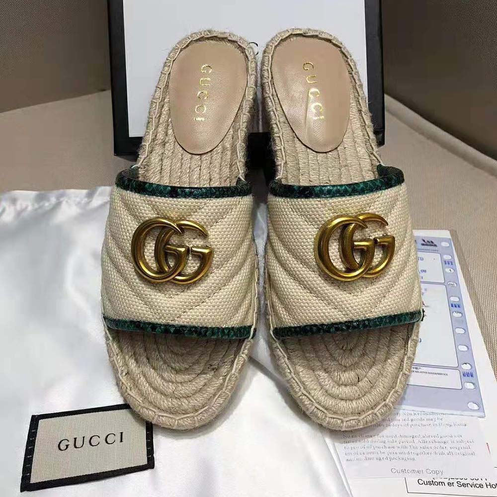 Gucci Women Online Exclusive Chevron Raffia Espadrille Slide with ...