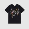 Gucci Women Oversize T-Shirt with Gucci Logo and Shooting Stars-Black