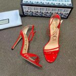 Gucci Women Patent Leather Sandal 11.4cm Thin Heel-Red - Image 7