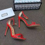 Gucci Women Patent Leather Sandal 11.4cm Thin Heel-Red - Image 2