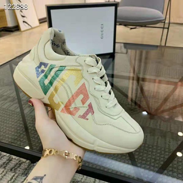 rhyton glitter gucci leather sneaker