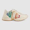 Gucci Women Rhyton Glitter Gucci Leather Sneake-Beige