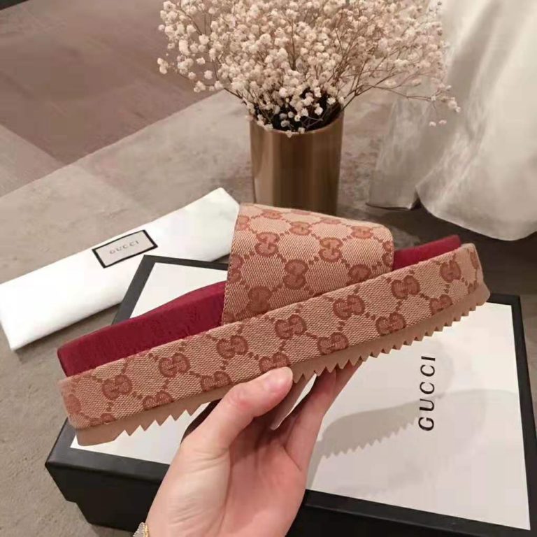 Gucci Women's Original GG Slide Sandal 6.1cm Height-Brown - LULUX