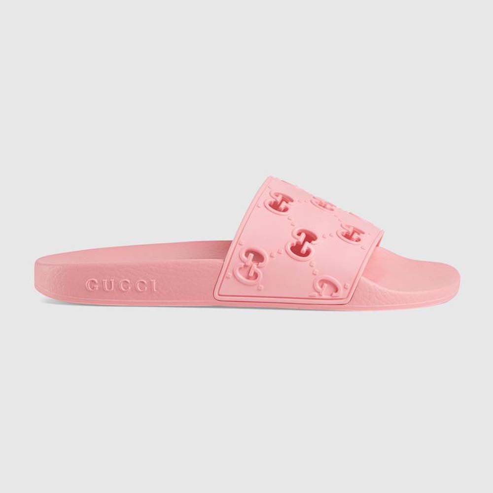 pink gucci fur slides