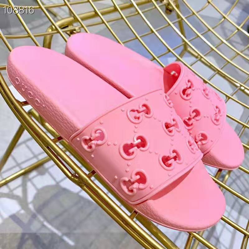Gucci Women’s Rubber GG Slide Sandal-Pink