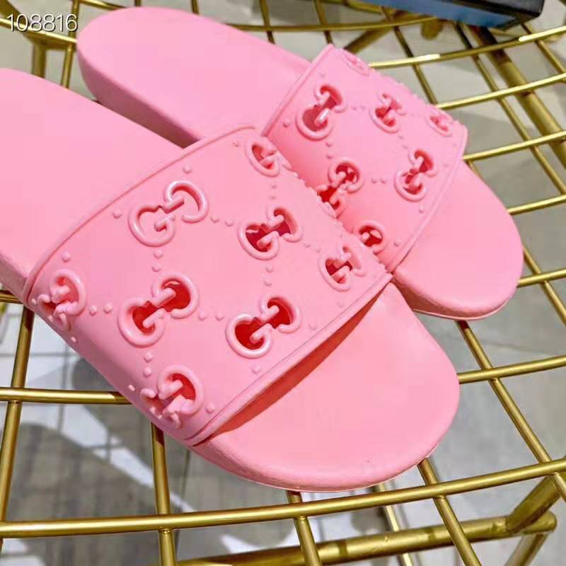 Gucci Women’s Rubber GG Slide Sandal-Pink