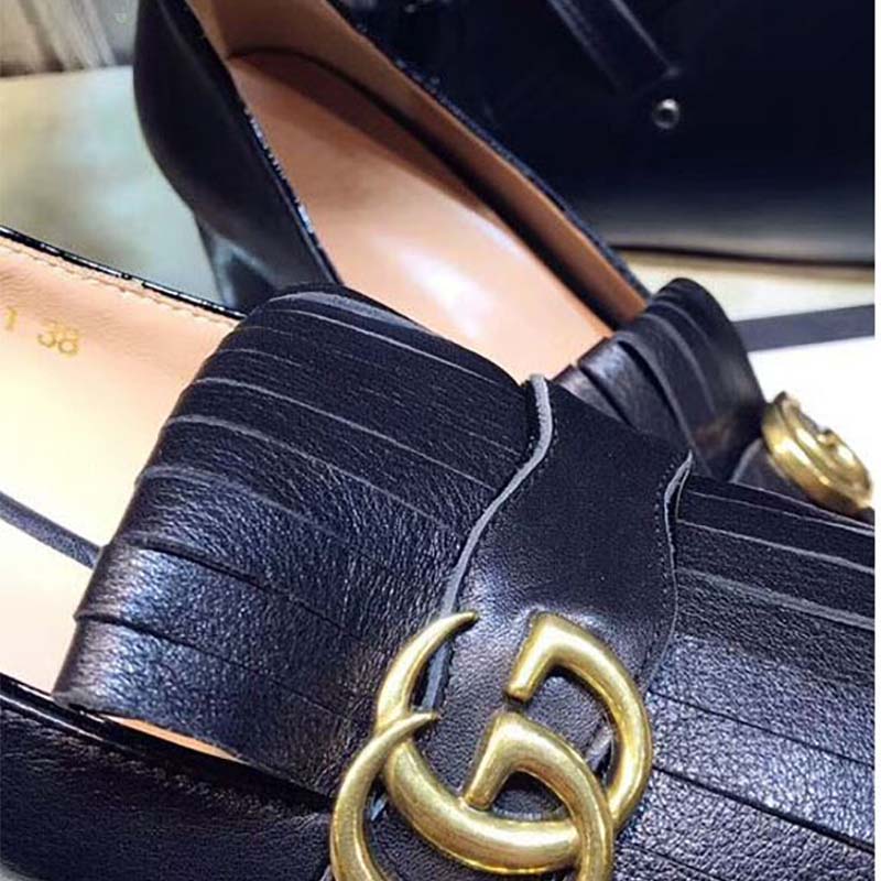 Gucci Women Shoes Leather Mid-Heel Pump 50mm Heel-Black - LULUX