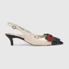 Gucci Women Shoes Leather Sling-Back Pump with Web Bow 50mm Heel-White