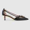 Gucci Women Shoes Metallic Leather Pump with Crystal Double G 50mm Heel-Black