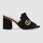 Gucci Women Suede Mid-Heel Slide 75mm Heel-Silver - Image 3