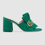 Gucci Women Suede Mid-Heel Slide 75mm Heel-Silver - Image 4