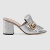 Gucci Women Suede Mid-Heel Slide 75mm Heel-Silver