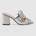 Gucci Women Suede Mid-Heel Slide 75mm Heel-Silver