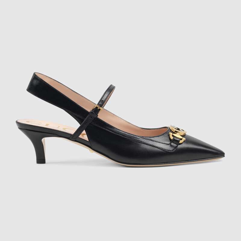 Gucci Zumi Leather Low-Heel Slingback 4.6cm Height-Black - LULUX