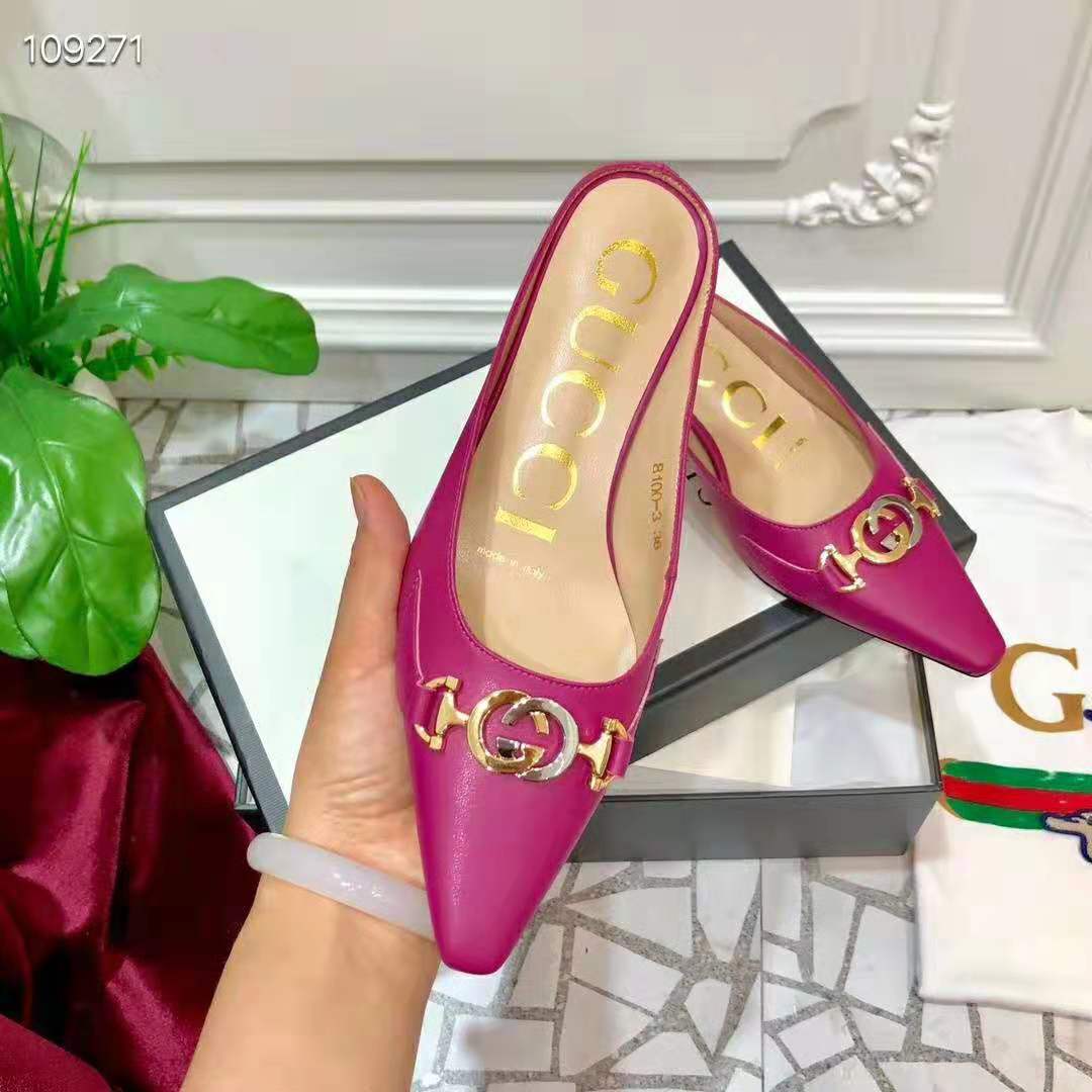 Gucci Women Zumi Leather Slide 4.6 cm Height-Rose - LULUX
