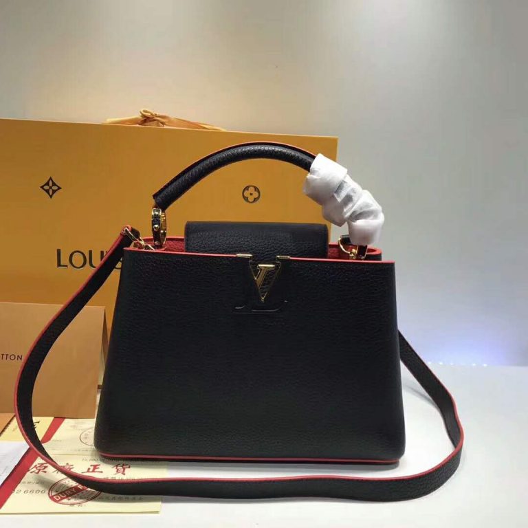Louis Vuitton LV Capucines PM Leather Bag-Black - LULUX