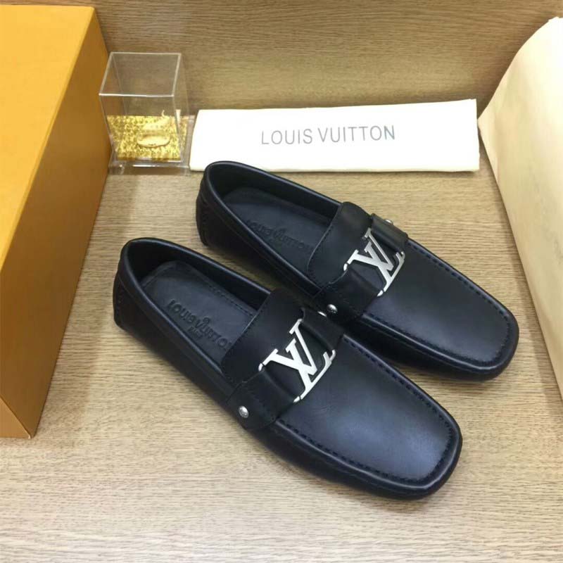 LOUIS VUITTON LV Mens Black Leather Moccasins Driving Shoes #2200888