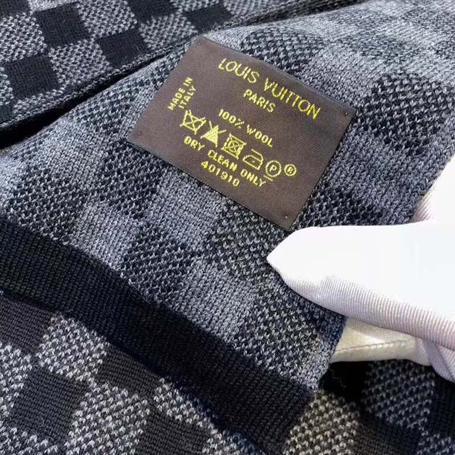 LOUIS VUITTON Wool Petit Damier Scarf NM Grey 1211291