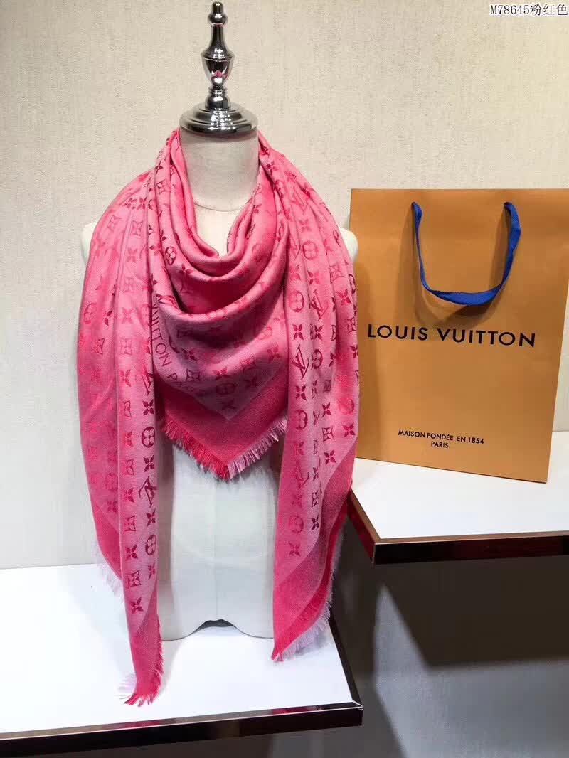 Louis Vuitton Pink Monogram Denim Silk/Wool Shawl Scarf - Yoogi's Closet