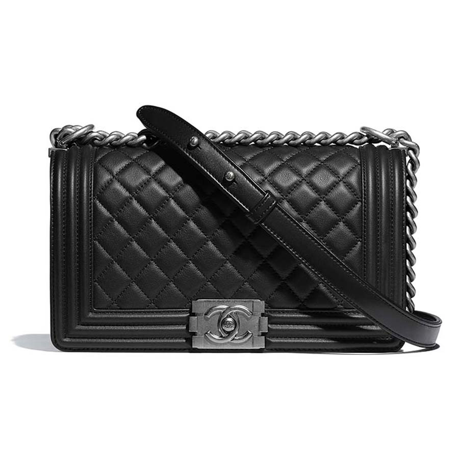 Chanel Boy Chanel Handbag in Calfskin & Ruthenium-Finish Metal