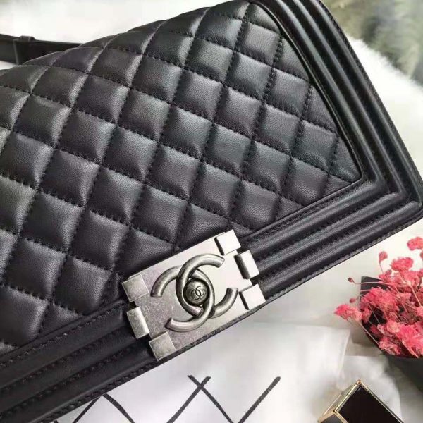 Chanel Boy Chanel Handbag in Calfskin & Ruthenium-Finish Metal-Black (11)