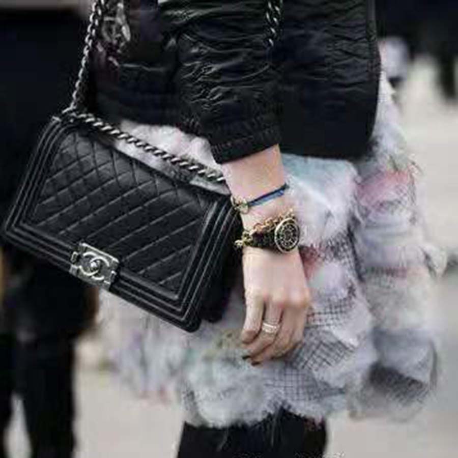 Chanel Boy Chanel Handbag in Calfskin & Ruthenium-Finish Metal-Black - LULUX