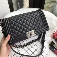 Chanel Boy Chanel Handbag in Calfskin & Ruthenium-Finish Metal-Black (1)