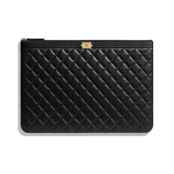 Chanel Unisex Boy Chanel Large Pouch in Lambskin Leather-Black