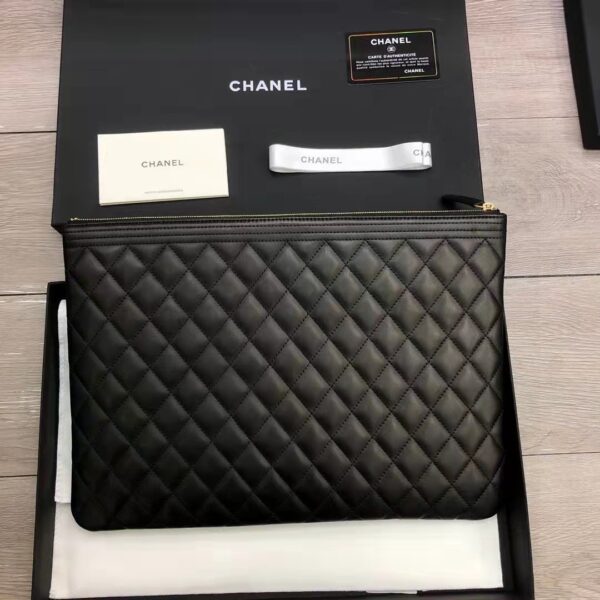 Chanel Unisex Boy Chanel Large Pouch in Lambskin Leather-Black (3)