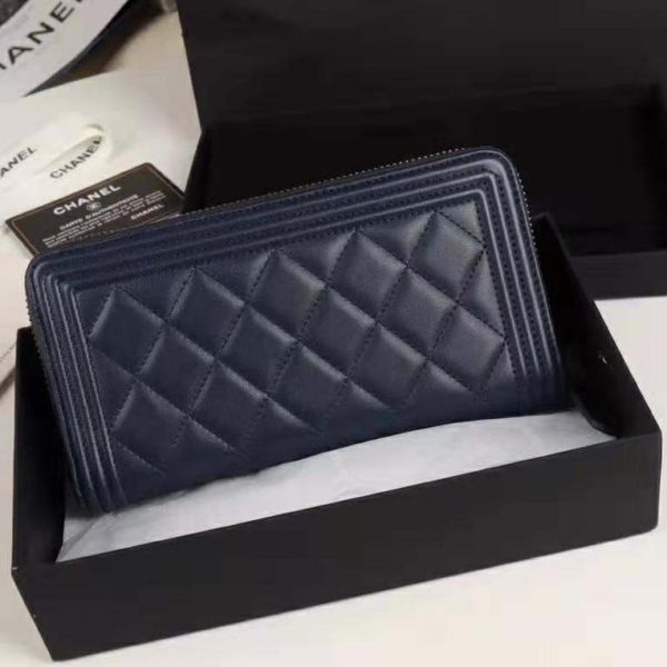 Chanel Unisex Boy Chanel Long Zipped Wallet in Grained Calfskin Leather-Navy (3)