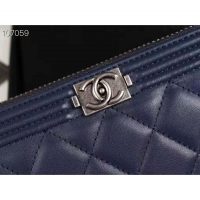 Chanel Unisex Boy Chanel Long Zipped Wallet in Grained Calfskin Leather-Navy (1)