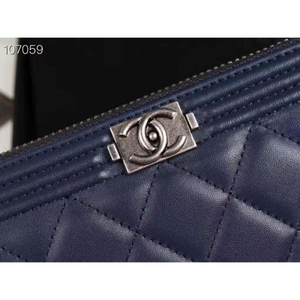 Chanel Unisex Boy Chanel Long Zipped Wallet in Grained Calfskin Leather-Navy (4)
