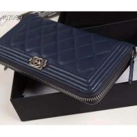 Chanel Unisex Boy Chanel Long Zipped Wallet in Grained Calfskin Leather-Navy (1)
