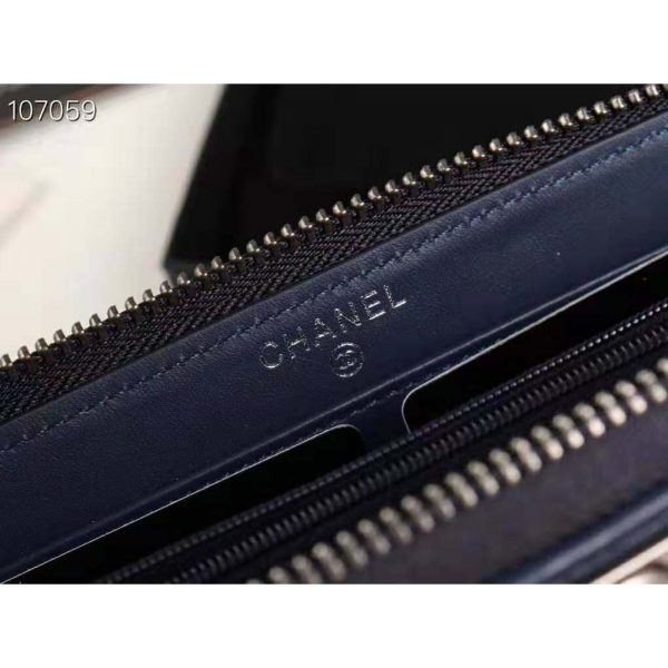 Chanel Unisex Boy Chanel Long Zipped Wallet in Grained Calfskin Leather-Navy (8)