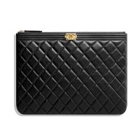 Chanel Unisex Boy Chanel Pouch in Lambskin Leather-Black (1)