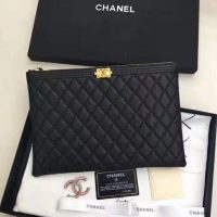 Chanel Unisex Boy Chanel Pouch in Lambskin Leather-Black (1)