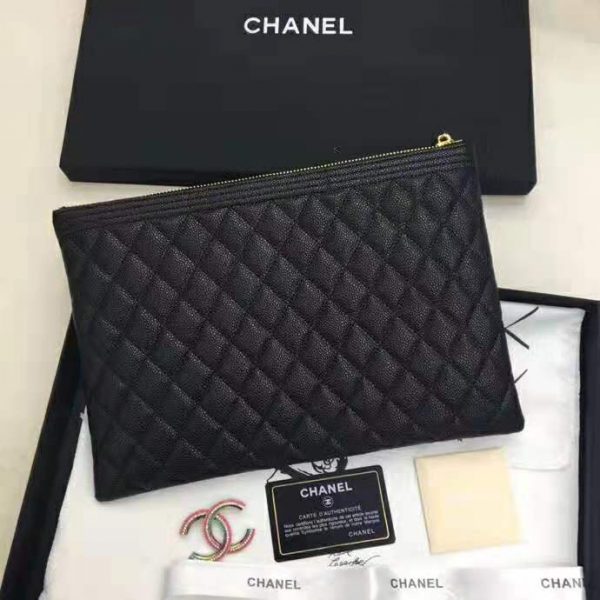 Chanel Unisex Boy Chanel Pouch in Lambskin Leather-Black (3)