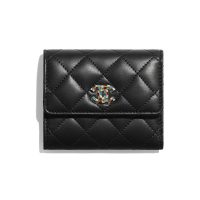 Chanel Unisex Small Flap Wallet in Lambskin Leather-Black (1)