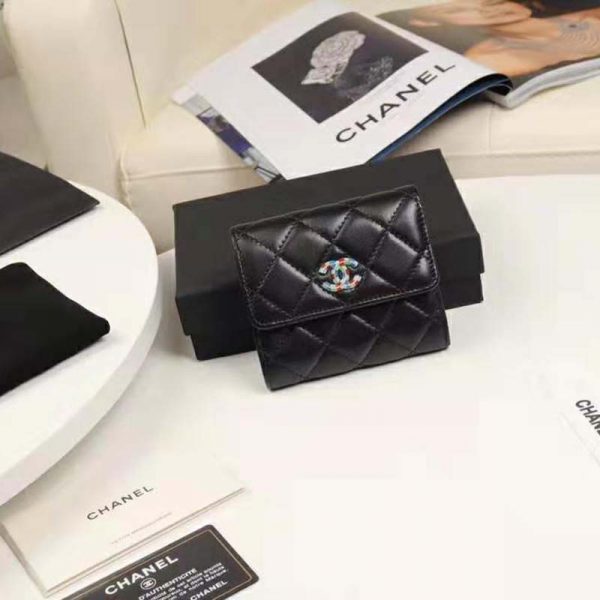 Chanel Unisex Small Flap Wallet in Lambskin Leather-Black (2)