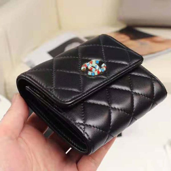 Chanel Unisex Small Flap Wallet in Lambskin Leather-Black (4)