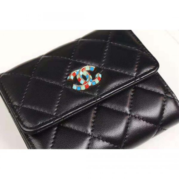 Chanel Unisex Small Flap Wallet in Lambskin Leather-Black (5)